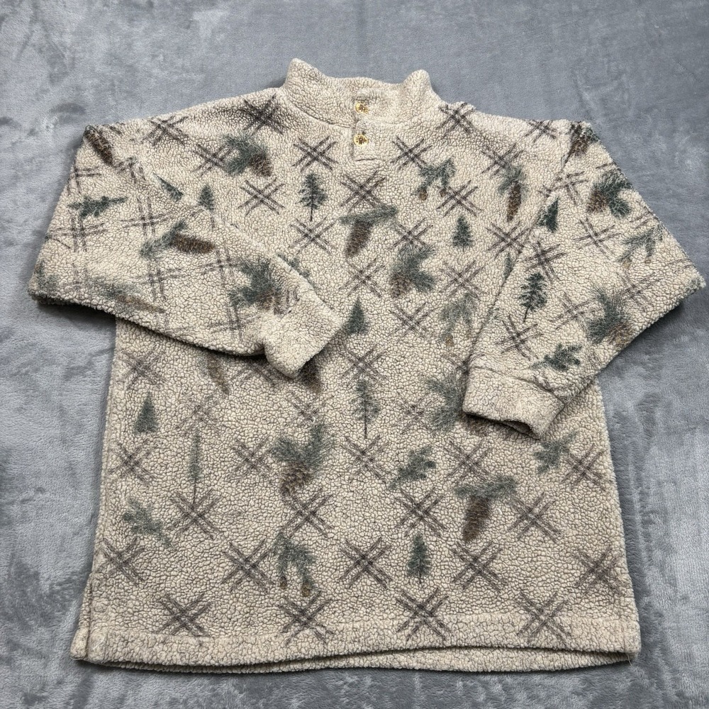 Vintage Art Unlimited Fleece Pine Cone AOP Pullover Fleece Size Large USA
